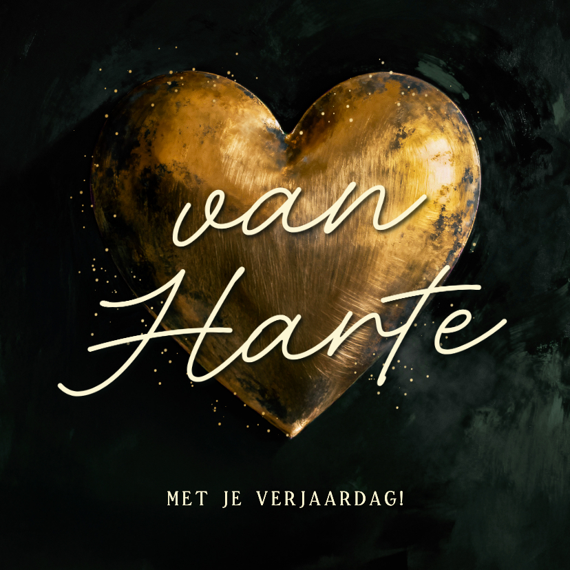 Verjaardagskaarten - Verjaardagskaart gouden hart van harte stijlvol