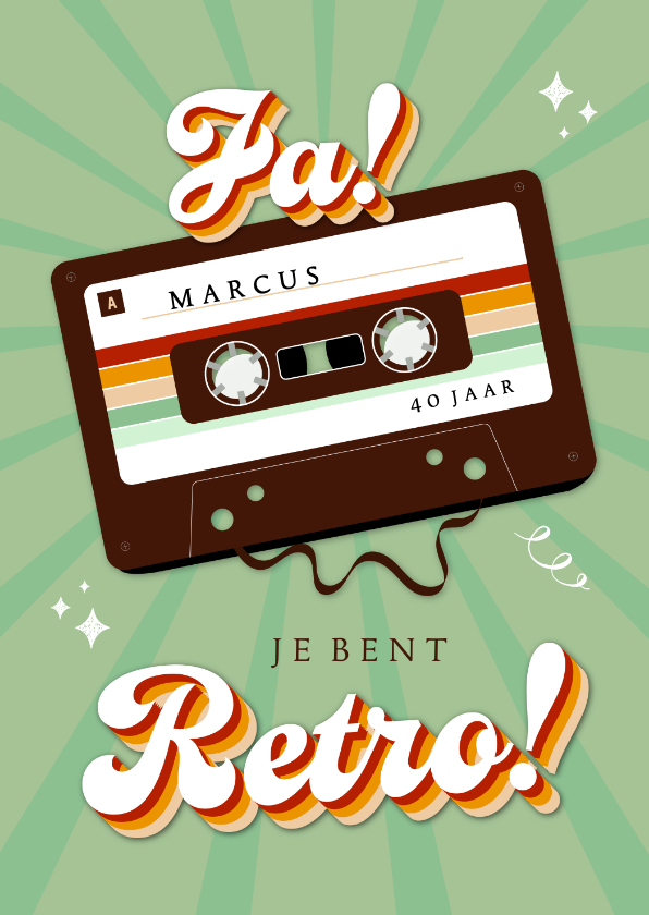 Verjaardagskaarten - Verjaardagskaart grafisch 80's cassette leeftijd naam