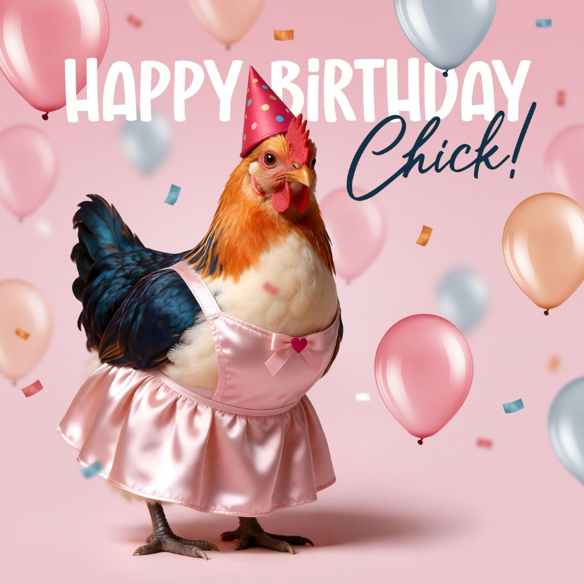 Verjaardagskaart grappig kip humor ballonnen happy birthday - Verjaardagskaarten Verjaardagskaarten - Verjaardagskaart grappig kip humor ballonnen happy birthday