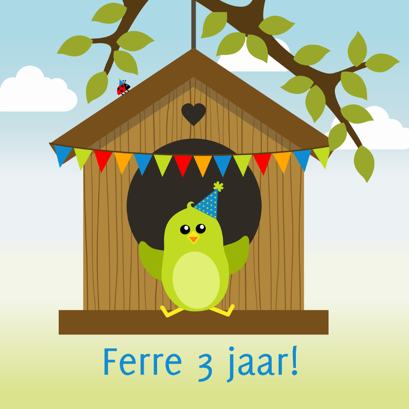 verjaardagskaart groen vogeltje in vogelhuisje - DD - Verjaardagskaarten Verjaardagskaarten - verjaardagskaart groen vogeltje in vogelhuisje - DD