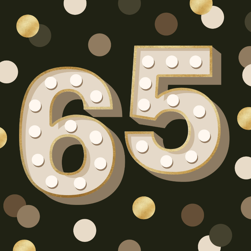 Verjaardagskaarten - Verjaardagskaart grote 65 confetti leeftijd groen goud
