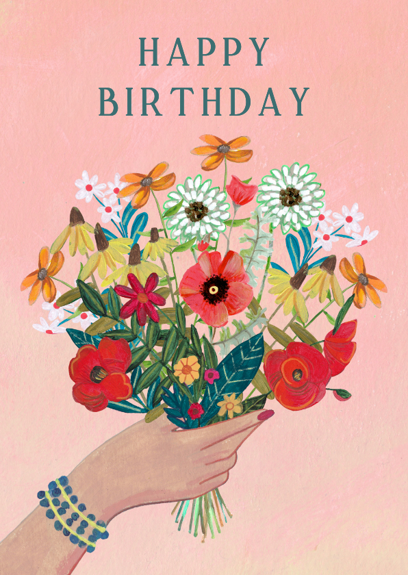 Verjaardagskaarten - Verjaardagskaart hand met mooi bloemen boeket