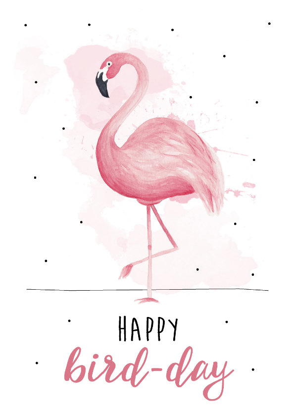 Verjaardagskaarten - Verjaardagskaart happy bird-day met roze flamingo 
