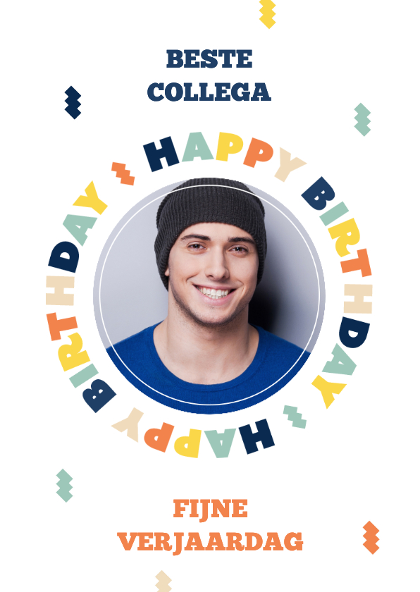 Verjaardagskaart Happy Birthday foto collega modern grafisch - Verjaardagskaarten Verjaardagskaarten - Verjaardagskaart Happy Birthday foto collega modern grafisch