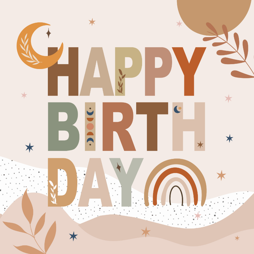Verjaardagskaarten - Verjaardagskaart - Happy Birthday in bohemian stijl