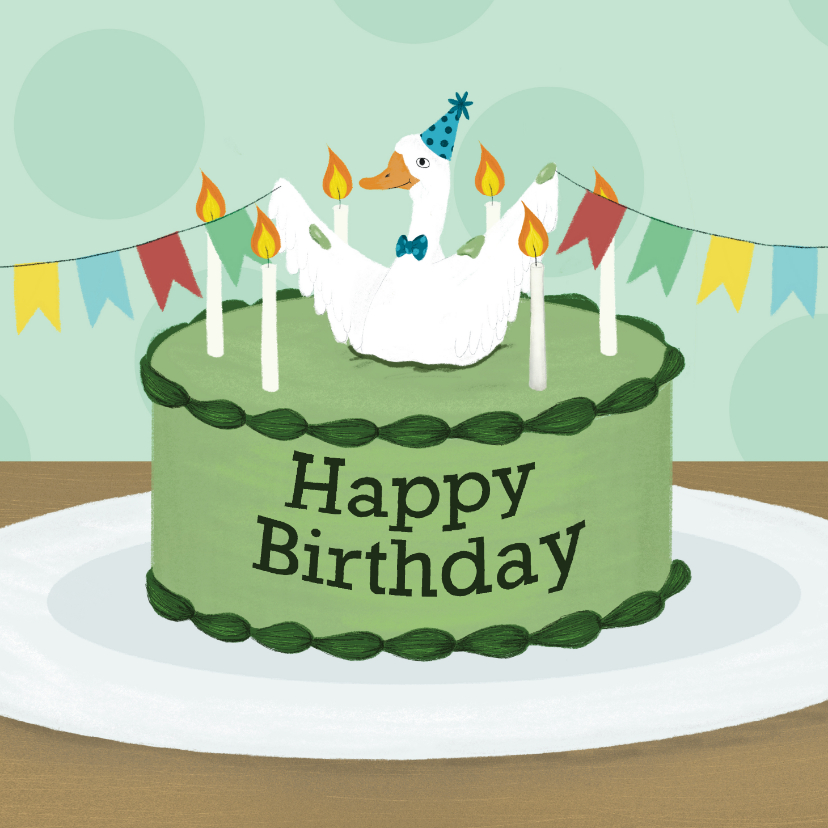 Verjaardagskaart Happy Birthday met een vrolijke gans - Verjaardagskaarten Verjaardagskaarten - Verjaardagskaart Happy Birthday met een vrolijke gans