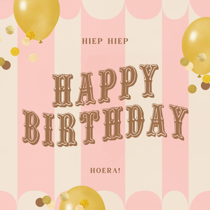 Verjaardagskaart happy birthday vintage ballon confetti roze - Verjaardagskaarten Verjaardagskaarten - Verjaardagskaart happy birthday vintage ballon confetti roze