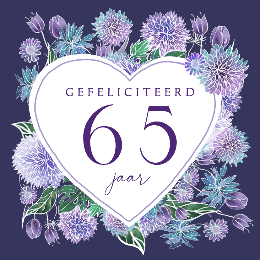 Verjaardagskaarten - Verjaardagskaart hart paarse bloemen