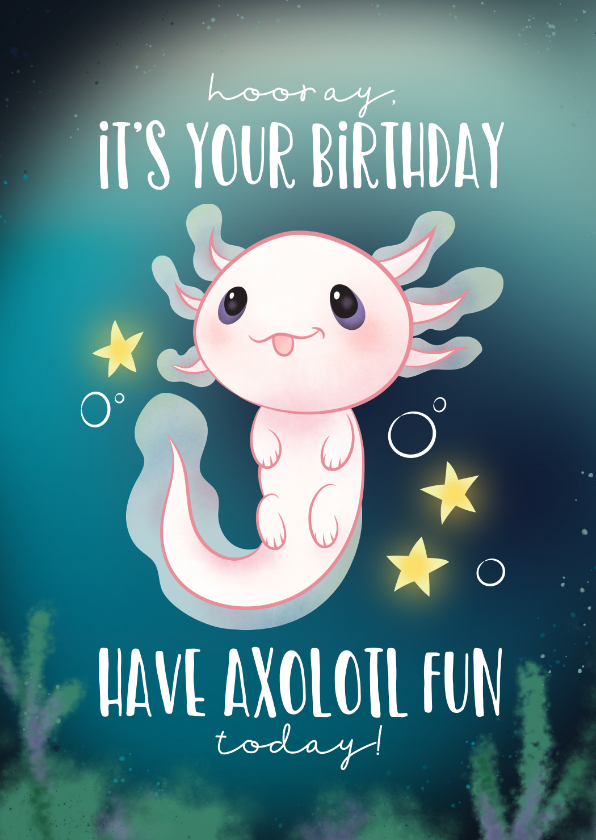 Verjaardagskaarten - Verjaardagskaart 'have Axolotl fun' kind illustratie