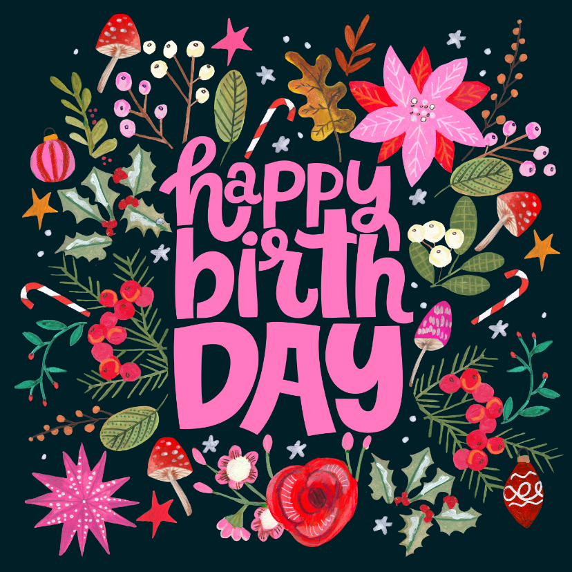 Verjaardagskaart heldere felle kleuren winter kerst - Verjaardagskaarten Verjaardagskaarten - Verjaardagskaart heldere felle kleuren winter kerst