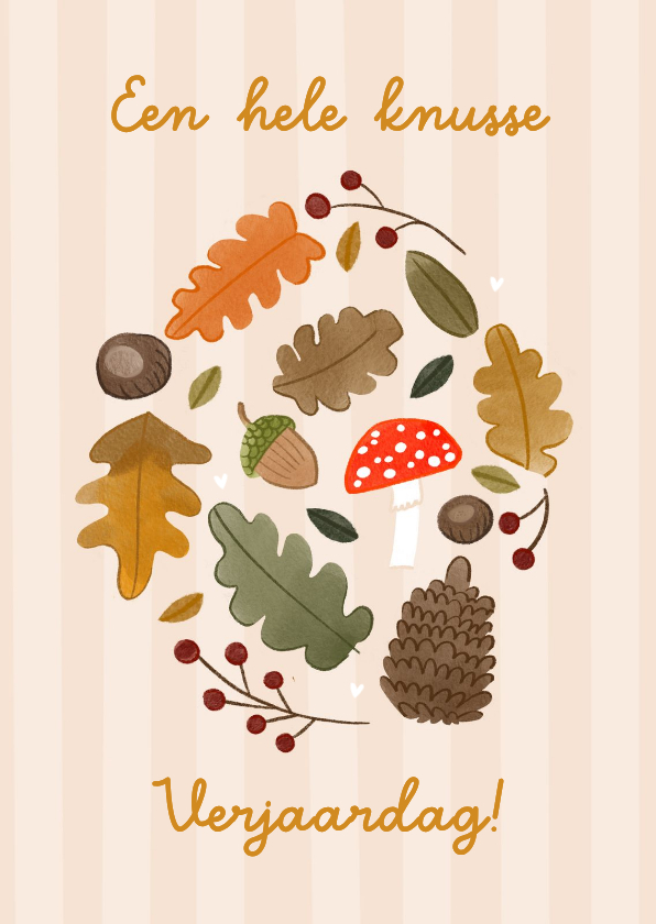 Verjaardagskaart herfst bladeren knusse verjaardag okergeel - Verjaardagskaarten Verjaardagskaarten - Verjaardagskaart herfst bladeren knusse verjaardag okergeel