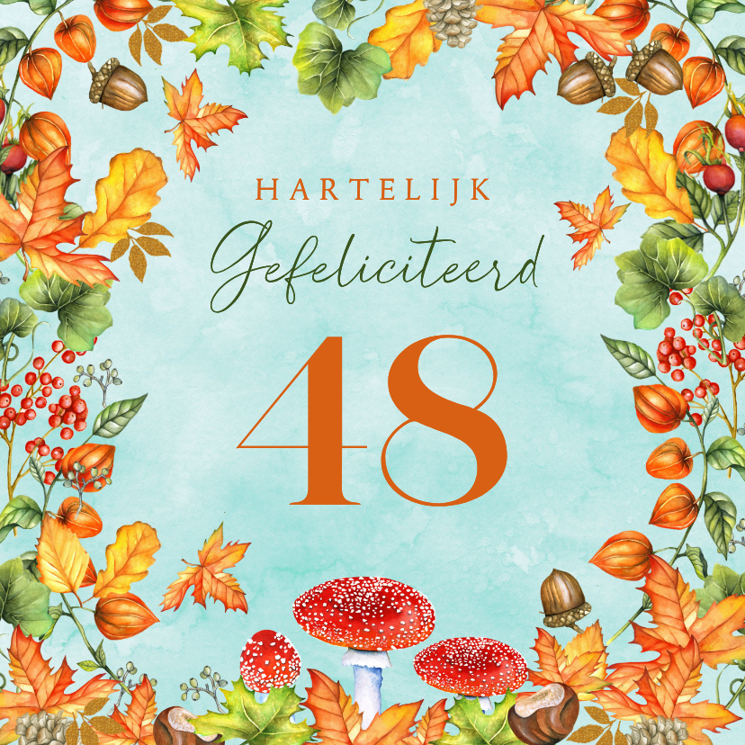 Verjaardagskaarten - Verjaardagskaart herfst leeftijd met paddestoelen