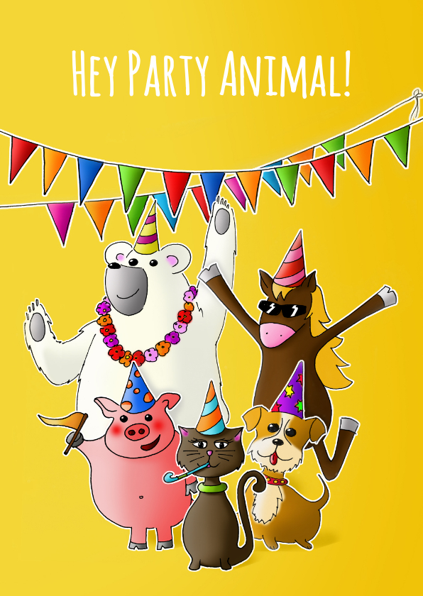 Verjaardagskaarten - Verjaardagskaart hey party animal