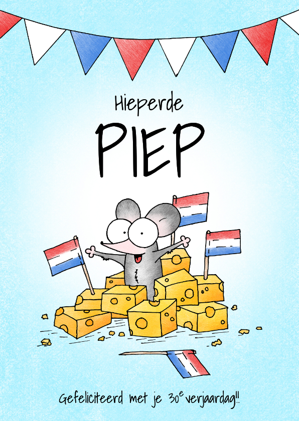 Verjaardagskaart - Hieperdepiep met muis tussen stukjes kaas - Verjaardagskaarten Verjaardagskaarten - Verjaardagskaart - Hieperdepiep met muis tussen stukjes kaas