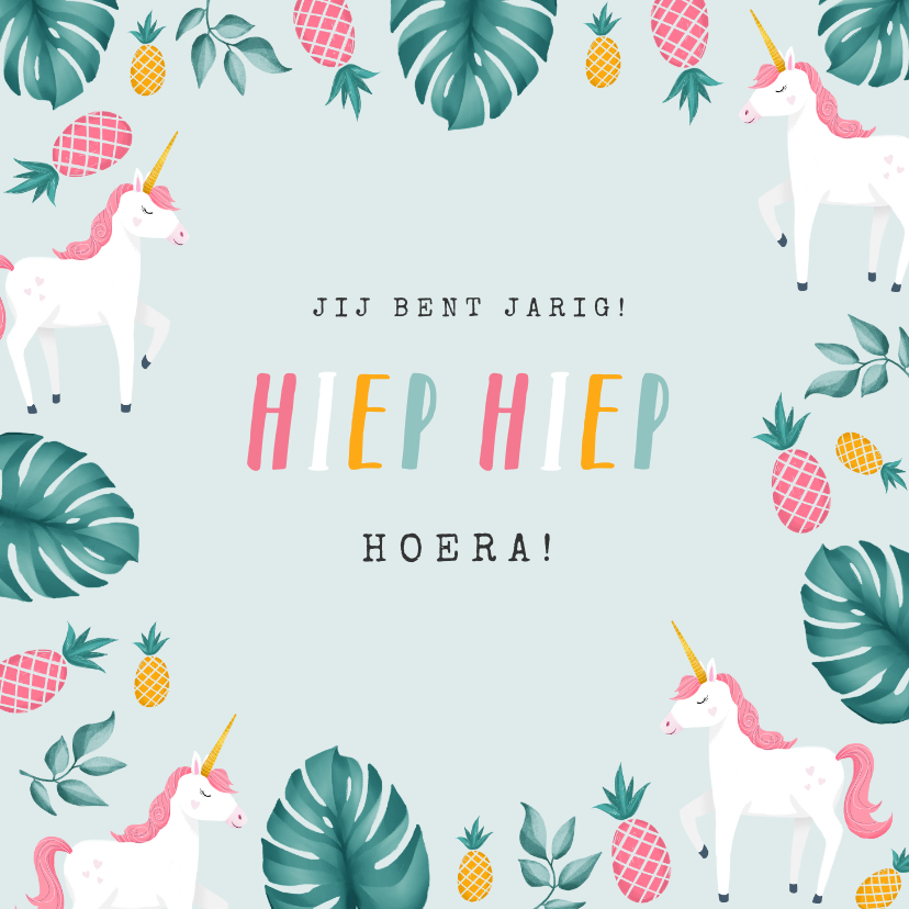 Verjaardagskaarten - verjaardagskaart hip meisje unicorn eenhoorn ananas