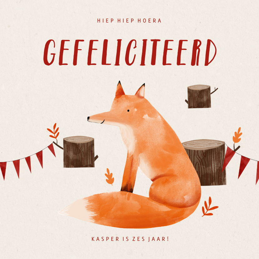 Verjaardagskaart hip met vosje en slingers illustratie - Verjaardagskaarten Verjaardagskaarten - Verjaardagskaart hip met vosje en slingers illustratie
