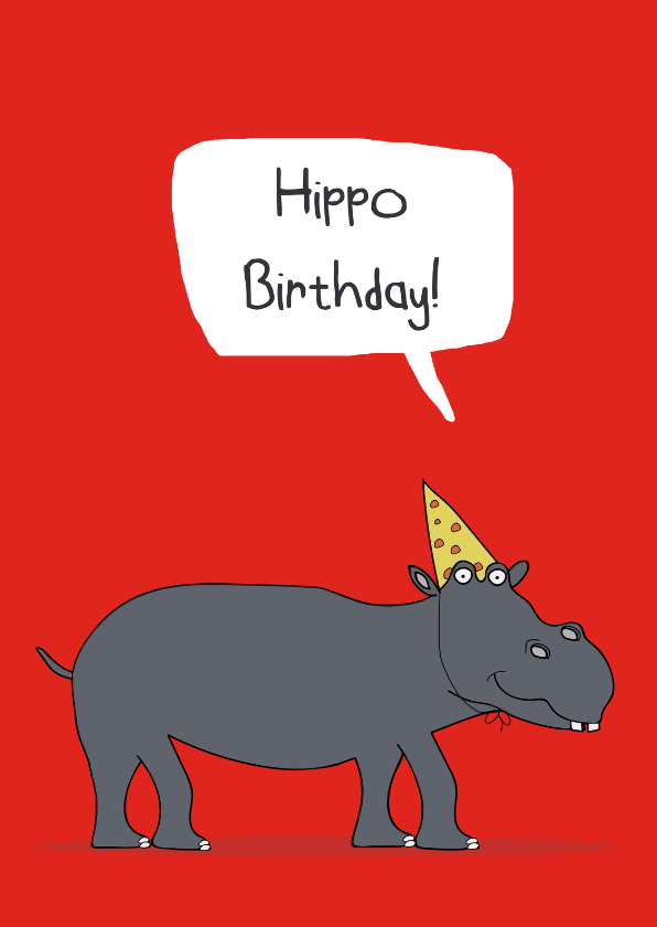 Verjaardagskaart Hippo Birthday! - Verjaardagskaarten Verjaardagskaarten - Verjaardagskaart Hippo Birthday!