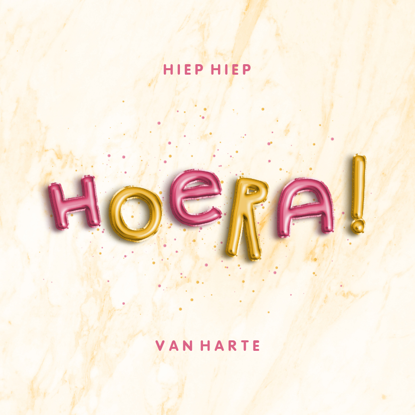 Verjaardagskaart 'hoera' folieballonnen roze met goud - Verjaardagskaarten Verjaardagskaarten - Verjaardagskaart 'hoera' folieballonnen roze met goud