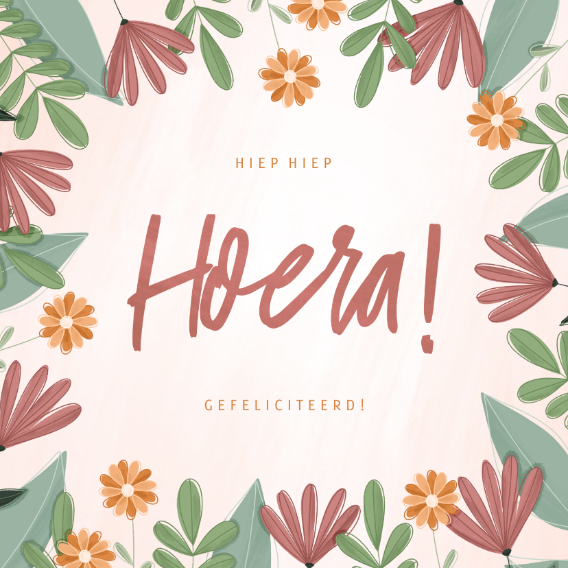 Verjaardagskaart hoera met kleurrijke bloemen - Verjaardagskaarten Verjaardagskaarten - Verjaardagskaart hoera met kleurrijke bloemen