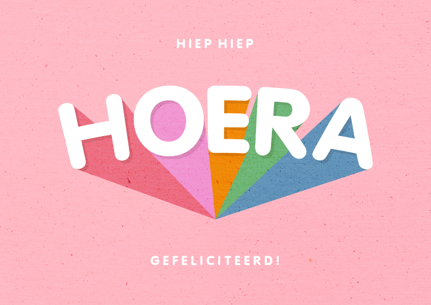 Verjaardagskaarten - Verjaardagskaart 'HOERA' regenboog roze