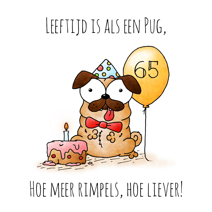 Verjaardagskaarten - Verjaardagskaart hond - Leeftijd is als een pug