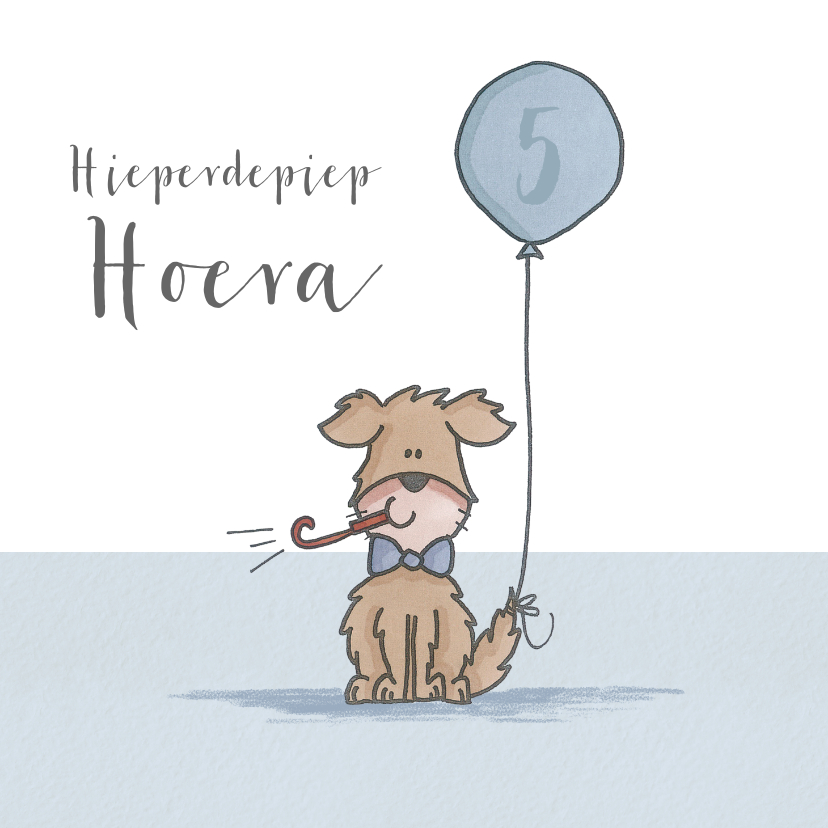 Verjaardagskaarten - Verjaardagskaart Hond met ballon aan zijn staart!