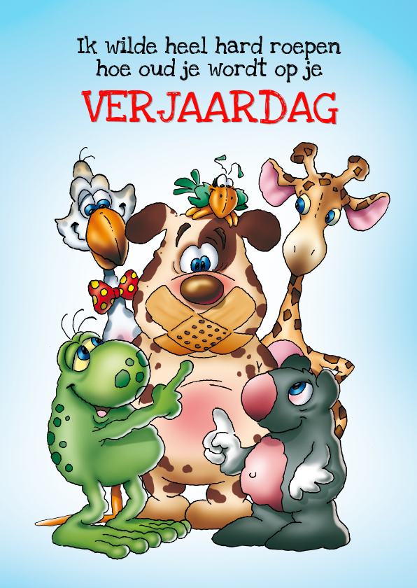 Verjaardagskaart hond met pleister op mond - Verjaardagskaarten Verjaardagskaarten - Verjaardagskaart hond met pleister op mond