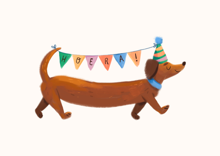 Verjaardagskaarten - Verjaardagskaart hond met vlaggetjes
