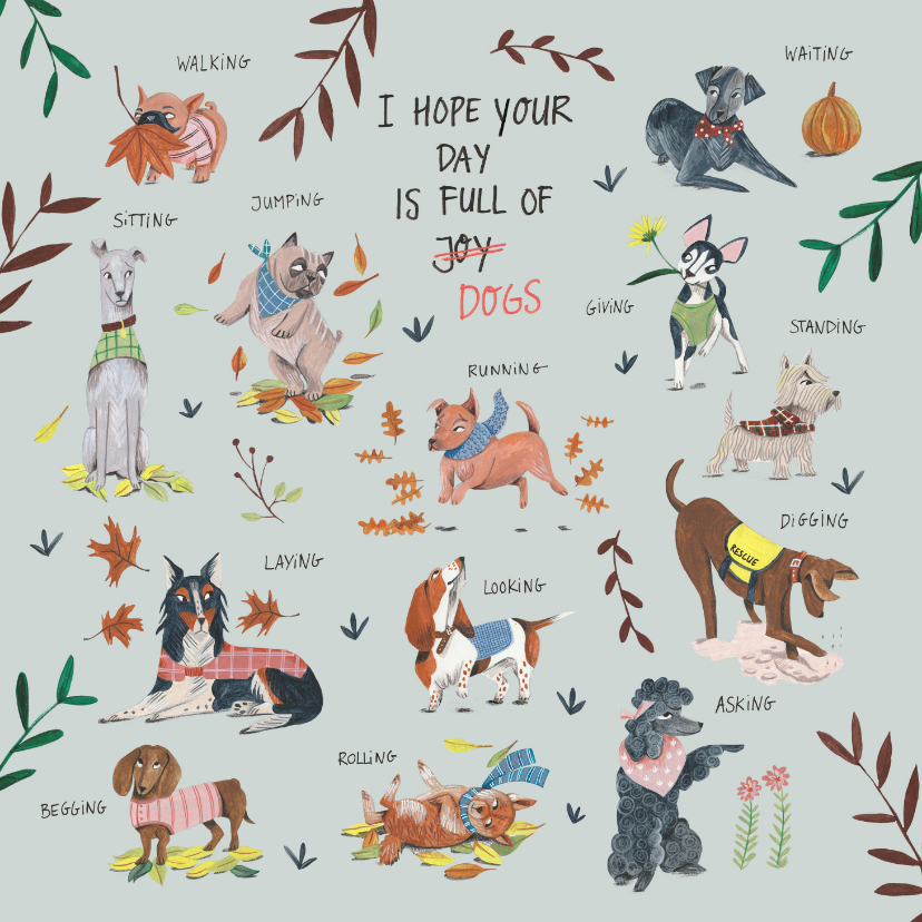 Verjaardagskaart honden en planten - Verjaardagskaarten Verjaardagskaarten - Verjaardagskaart honden en planten