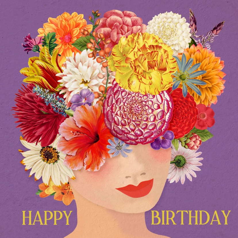 Verjaardagskaarten - Verjaardagskaart hoofd met bloemen