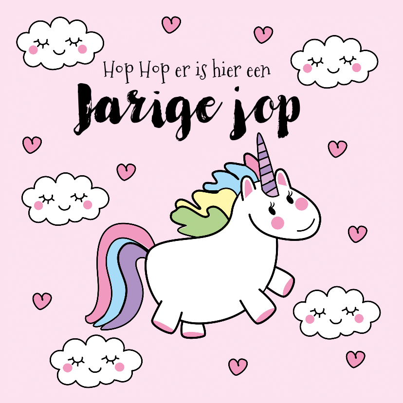 Verjaardagskaarten - Verjaardagskaart hop hop Unicorn in galop