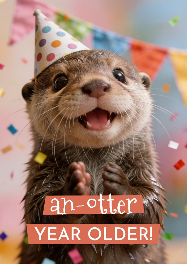 Verjaardagskaart humor otter an-otter year older confetti - Verjaardagskaarten Verjaardagskaarten - Verjaardagskaart humor otter an-otter year older confetti