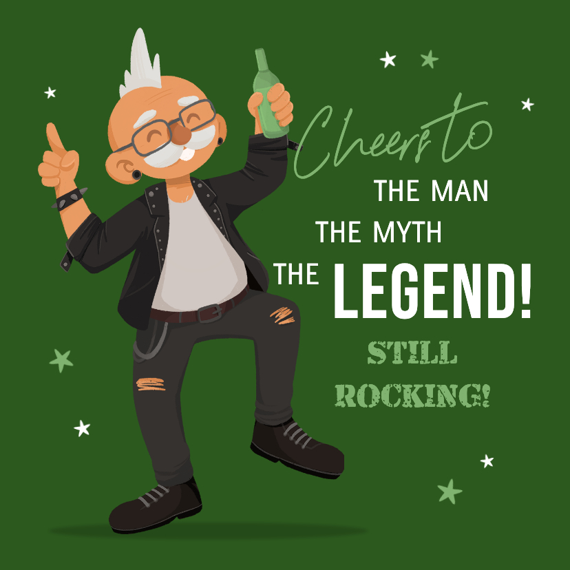 Verjaardagskaarten - Verjaardagskaart humor oude man still rocking cartoon