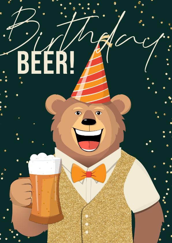 Verjaardagskaarten - Verjaardagskaart humor vrolijk birthday beer feestmuts