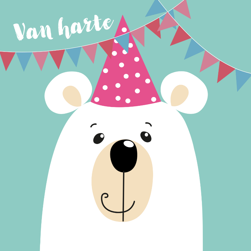 Verjaardagskaarten - Verjaardagskaart - ijsbeer met roze feestmuts