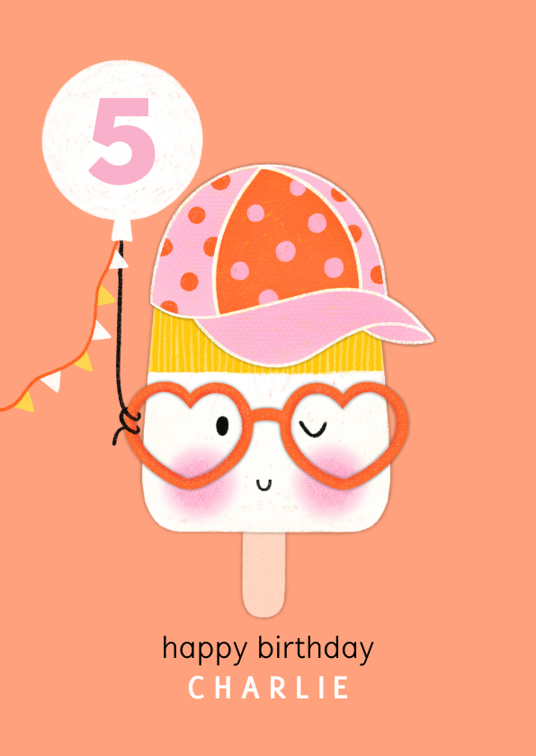 Verjaardagskaarten - Verjaardagskaart ijsje ballon oranje