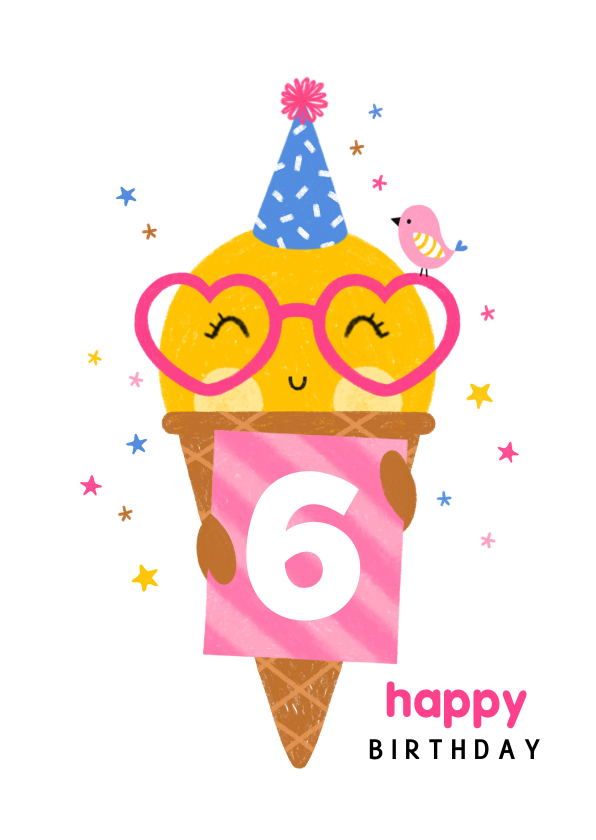 Verjaardagskaarten - Verjaardagskaart ijsje bolletje geel