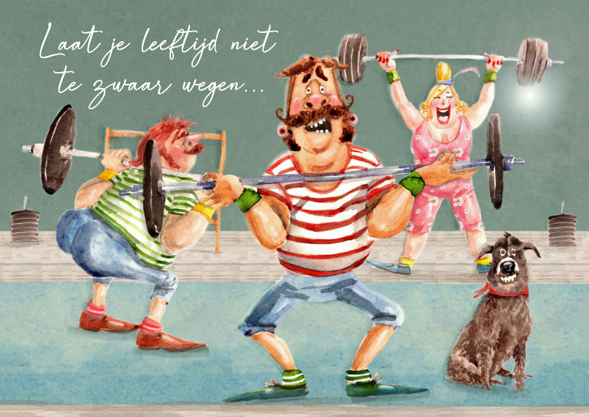 Verjaardagskaarten - Verjaardagskaart in de gym