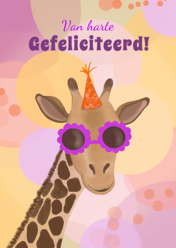 Verjaardagskaarten - Verjaardagskaart in retrostijl met giraf met zonnebril