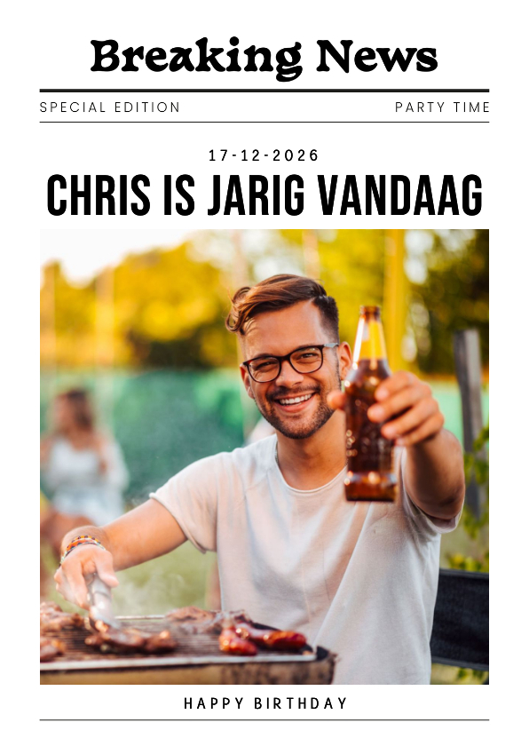 Verjaardagskaarten - Verjaardagskaart in voorpagina krantstijl met foto