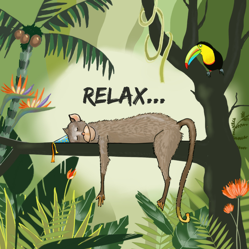 Verjaardagskaarten - Verjaardagskaart jarige aap in de jungle
