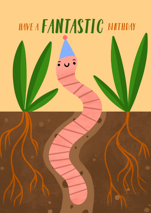 Verjaardagskaarten - Verjaardagskaart jarige worm