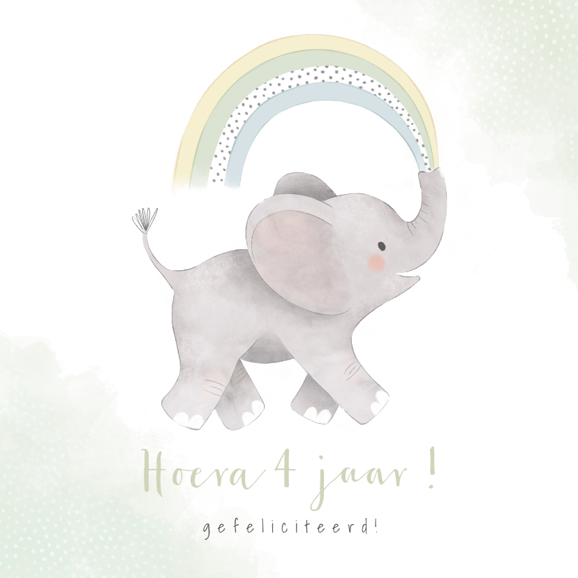 Verjaardagskaart jongen met olifantje, regenboog & waterverf - Verjaardagskaarten Verjaardagskaarten - Verjaardagskaart jongen met olifantje, regenboog & waterverf