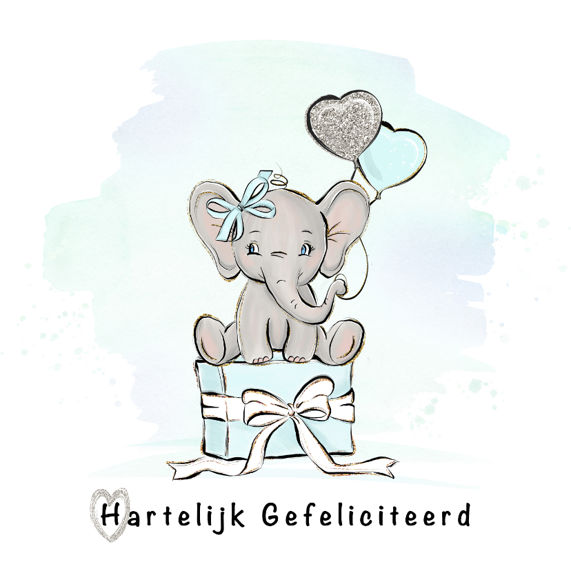 Verjaardagskaart jongen olifant en ballonnen - Verjaardagskaarten Verjaardagskaarten - Verjaardagskaart jongen olifant en ballonnen