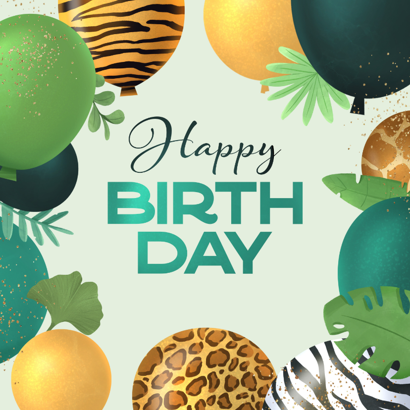 Verjaardagskaarten - Verjaardagskaart jungle ballonnen happy birthday