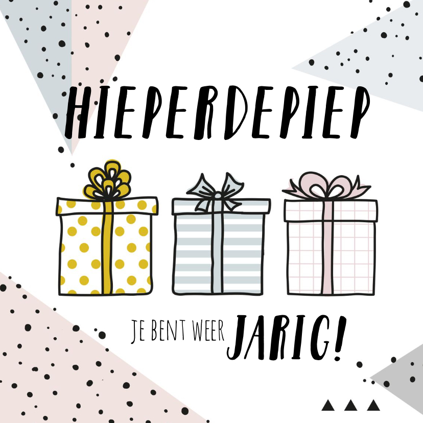 Verjaardagskaart Kadootjes hippestip - Verjaardagskaarten Verjaardagskaarten - Verjaardagskaart Kadootjes hippestip