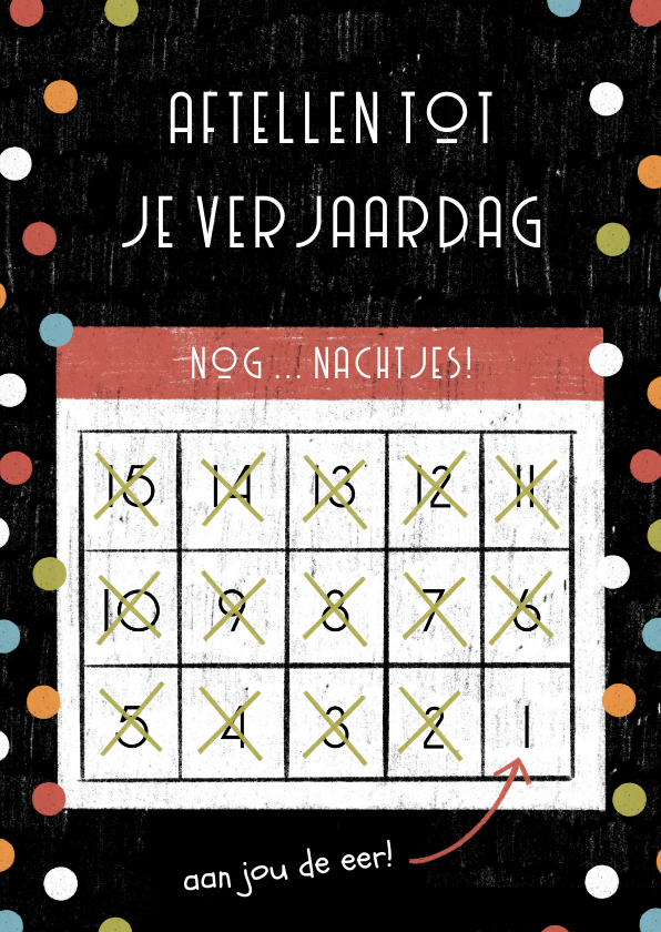 Verjaardagskaart kalender nog zoveel nachtjes slapen - Verjaardagskaarten Verjaardagskaarten - Verjaardagskaart kalender nog zoveel nachtjes slapen