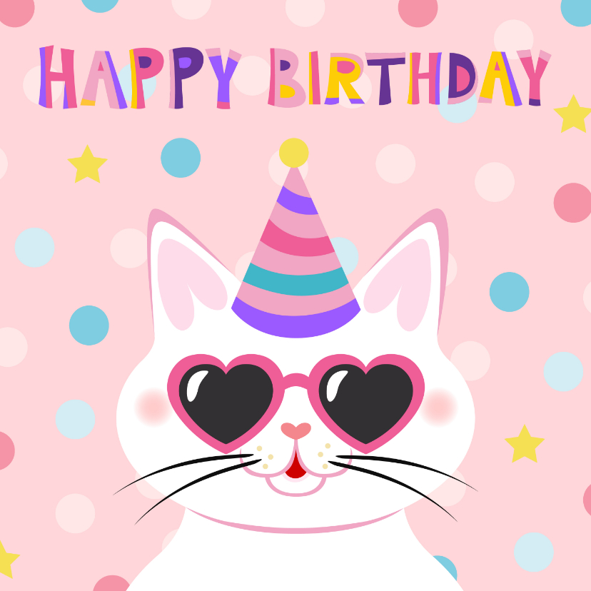 Verjaardagskaarten - Verjaardagskaart kat met hartjesbril