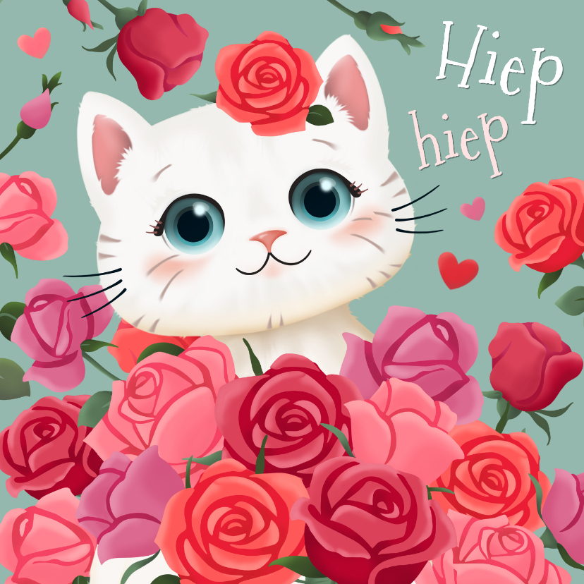 Verjaardagskaart kat met rozen - Verjaardagskaarten Verjaardagskaarten - Verjaardagskaart kat met rozen