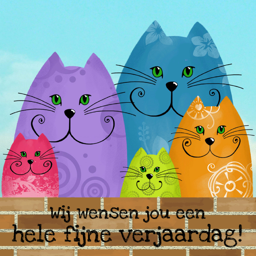 Verjaardagskaart Katten Op Muur | Kaartje2Go